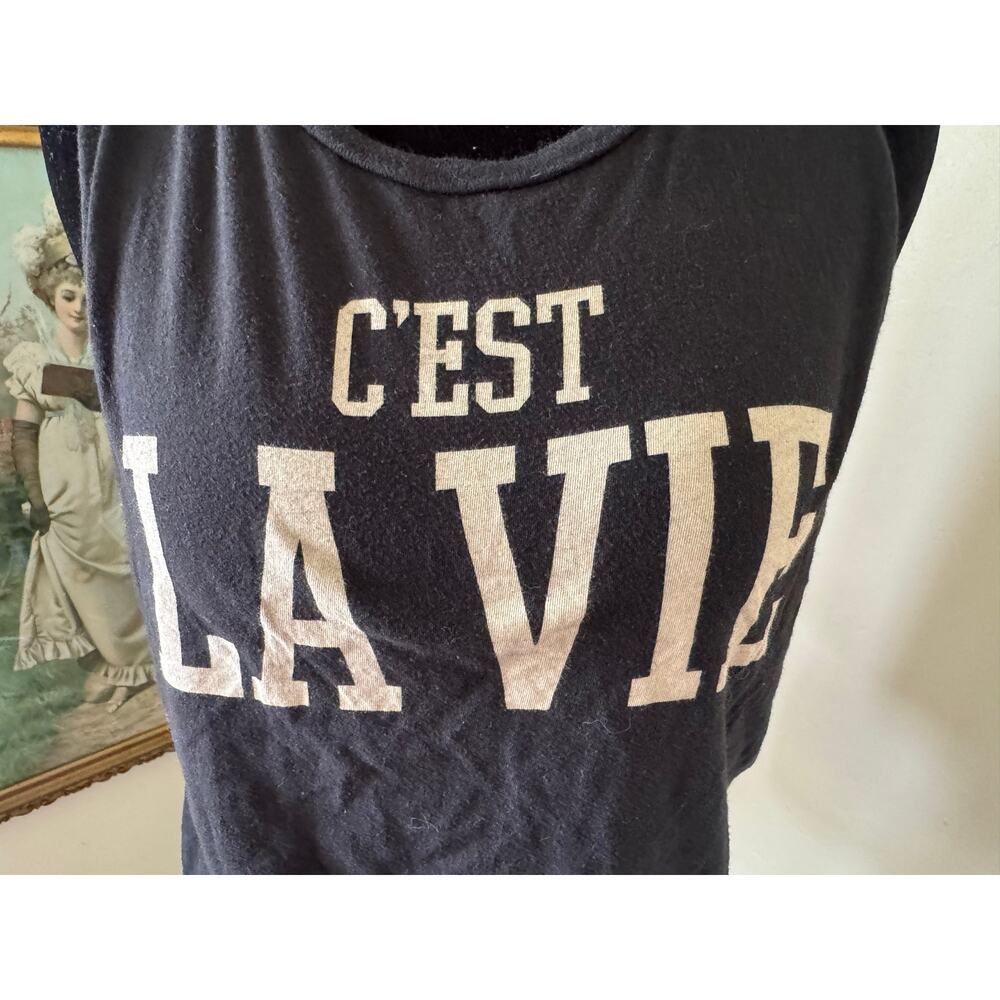 100 Percent Cotton C’est La Vie Black Graphic Crop Tank Top Sleeveless Small - Picture 2 of 7